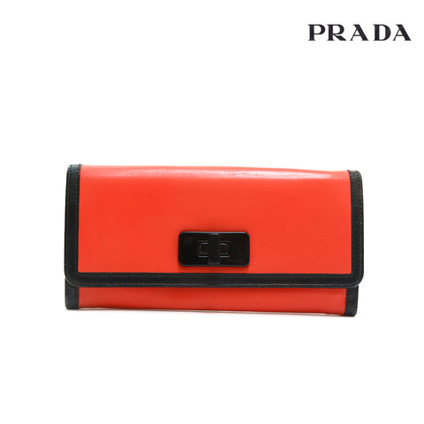 Prada PRADA Turn Lock Bicolor Long Wallet Red x Black P14135