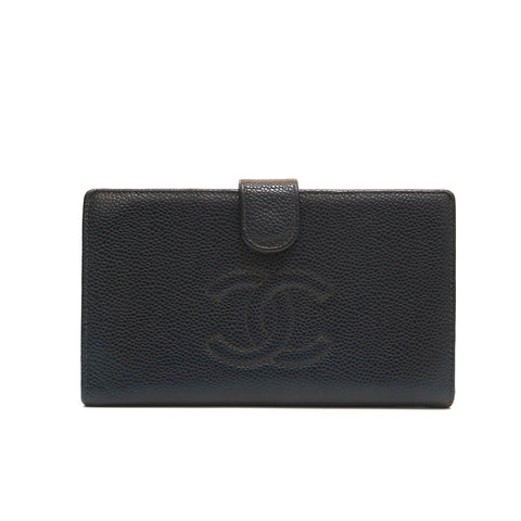 Chanel CHANEL Cabiaskin Coco Mark Long Wallet Black P14137