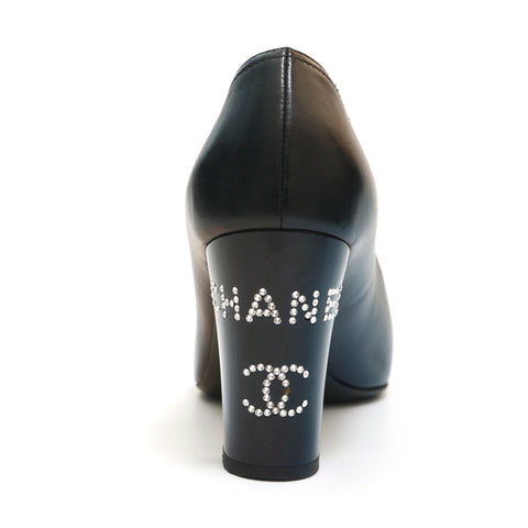 Chanel CHANEL Rhinestone Logo Heel Pumps Black P14153