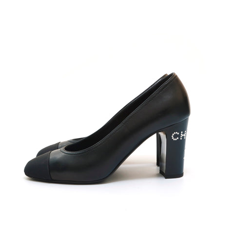 Chanel CHANEL Rhinestone Logo Heel Pumps Black P14153