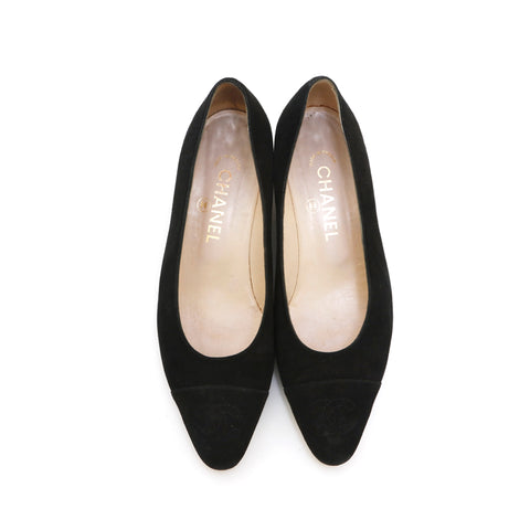 Chanel CC Black Suede and Leather Ballet Flats 39