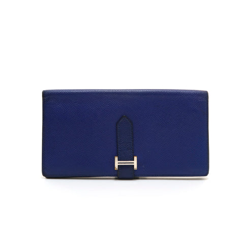 Hermes Hermes Baan Silver Callet Long Wallet T -Graved 2015 Vo Epson Blue Agat P14183