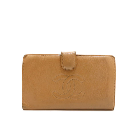 Chanel CHANEL Cabia Skin Coco Mark Long Wallet Beige P14194