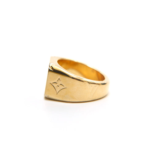 Louis Vuitton Mens Gold Monogram Signet Ring