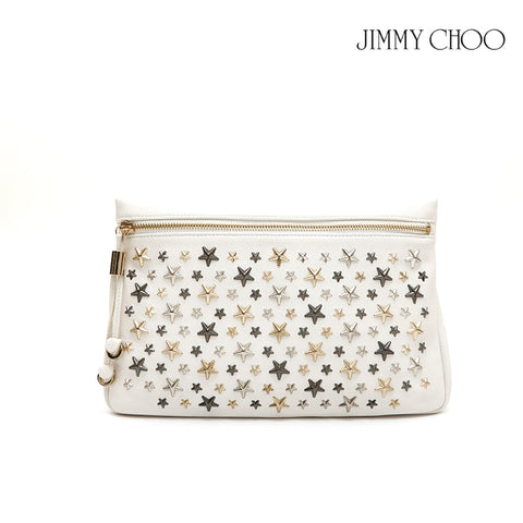 ジミーチュウ JIMMY CHOO スタースタッズ レザー クラッチバッグ ホワイト P14232