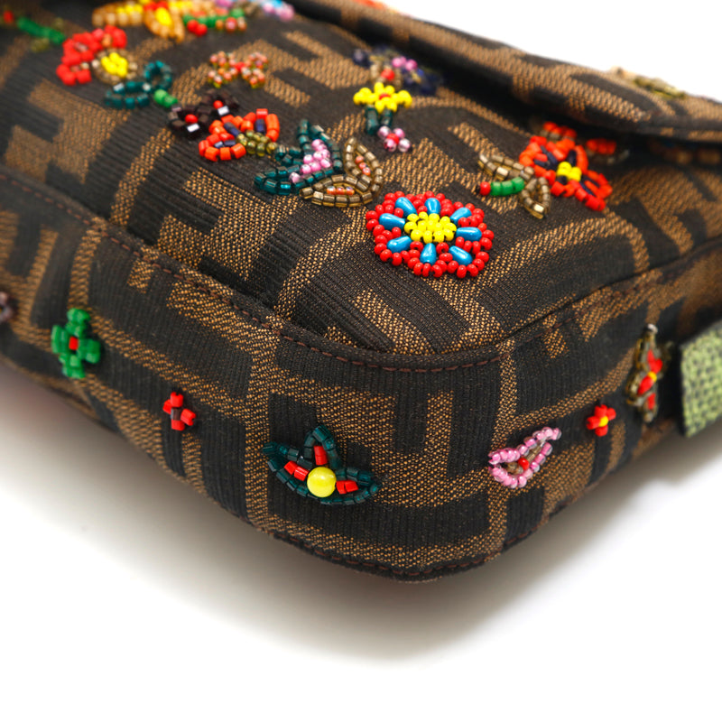 フェンディ FENDI ズッカ 刺繍 ビーズ マンマバケット ハンドバッグ