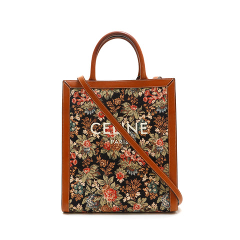 Celine CELINE Bartical Caba Small Floral Jacquard Tote Bag Brown