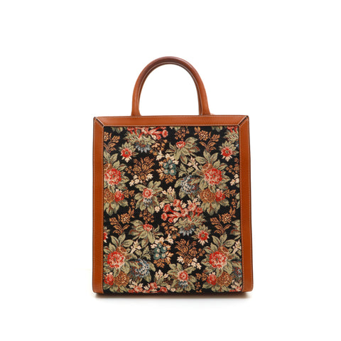 Celine CELINE Bartical Caba Small Floral Jacquard Tote Bag Brown P1427 NUIR VINTAGE