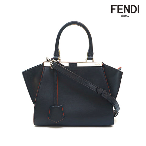 フェンディ FENDI トロワジュール 2WAY ショルダー ハンドバッグ ネイビー P14374