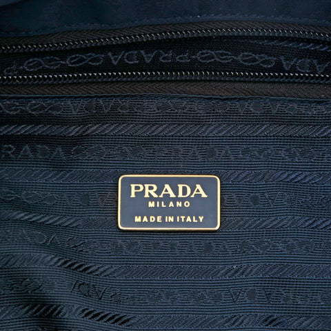 PRADA PRADA LOGO BAGOSED BAG NYLON NAVY X BROWN P14394