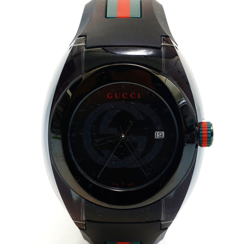 Gucci Gucci Synk水槽雪利酒线橡胶手表黑色P14419