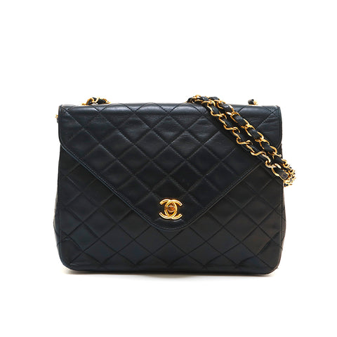 シャネル CHANEL Vフラップ マトラッセ ショルダーバッグ レザー ネイビー P14460