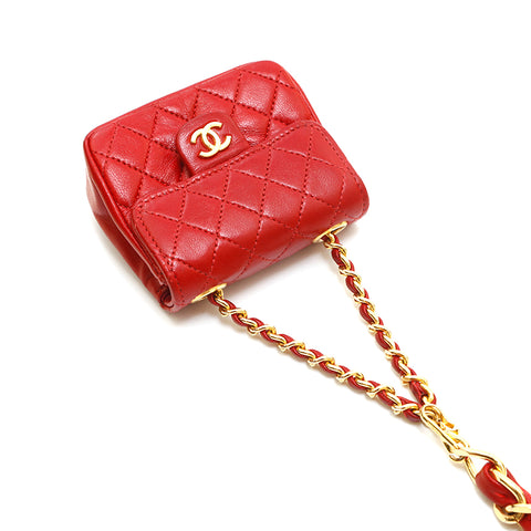 Chanel Chanel Mini Mini Mini Mini Mrasse Lambskin Chain Chain Belt Pouch West Bag红色P14494