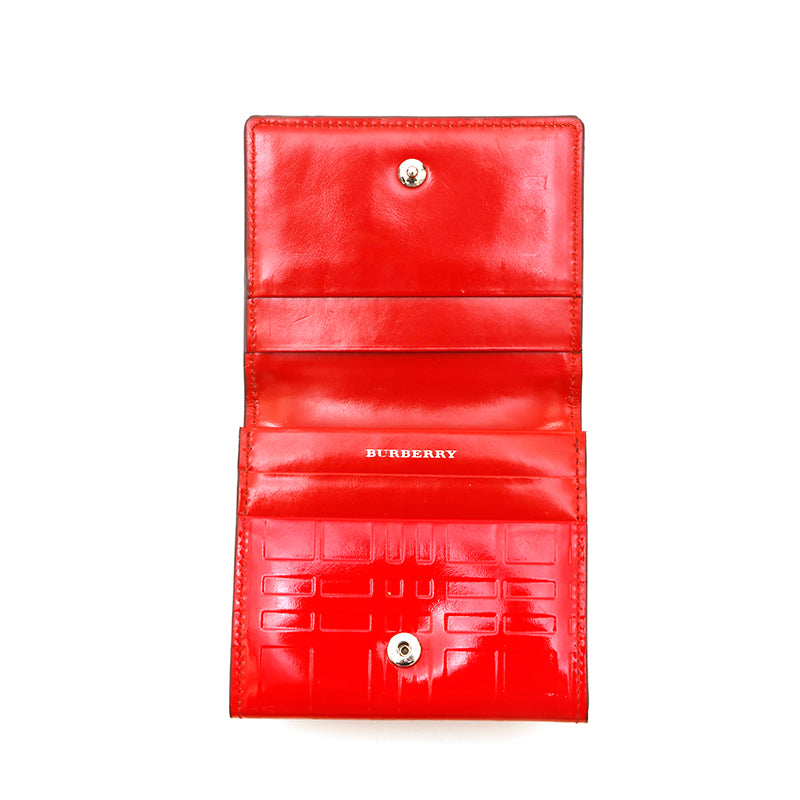 バーバリー BURBERRY チェック レザー ミニ 二つ折り財布 レッド