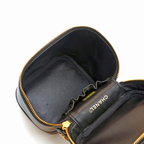 Chanel CHANEL Vanity Cabia Skin Coco Mark Handbag Black P14571