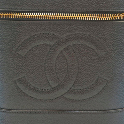 Chanel Chanel Vanity Cabia皮肤可可标记手提包黑色P14571