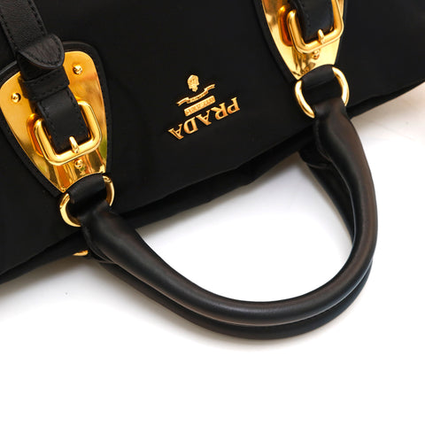 Prada PRADA Shoulder Bag Black Gold Nylon Leather