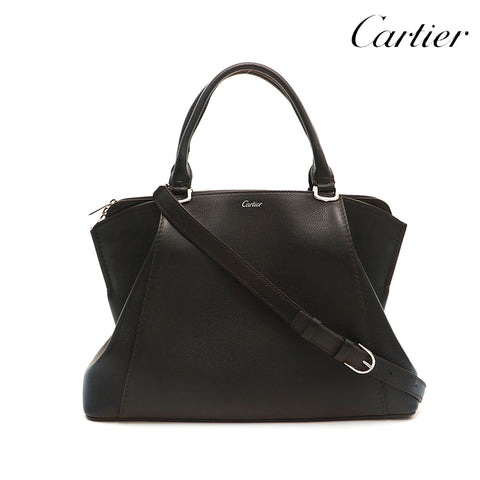 カルティエ CARTIER ロゴ レザー 2WAY ショルダー ハンドバッグ ブラック P14587