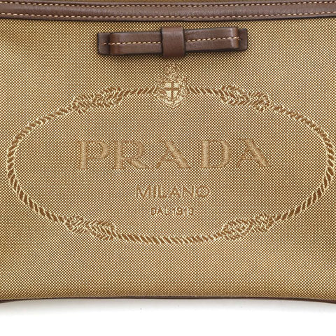 プラダ PRADA ロゴ リボン ショルダーバッグ キャンバス ブラウン P14661