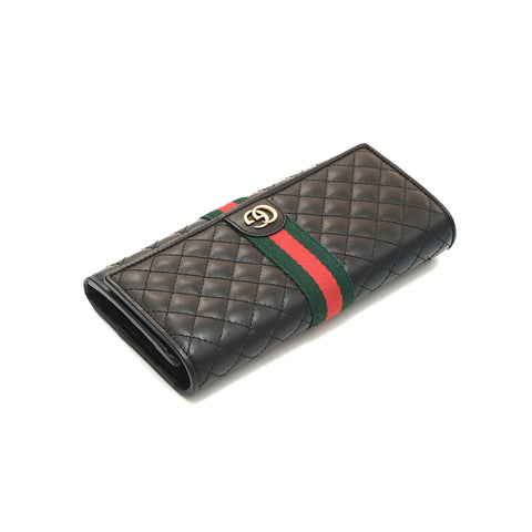 グッチ GUCCI ダブルG シェリーライン  キルティング 長財布 ブラック P14680