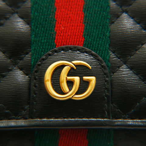 グッチ GUCCI ダブルG シェリーライン  キルティング 長財布 ブラック P14680