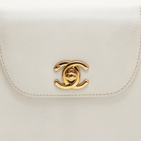 シャネル CHANEL キャビアスキン ココマーク ハンドバッグ レザー ホワイト P14748