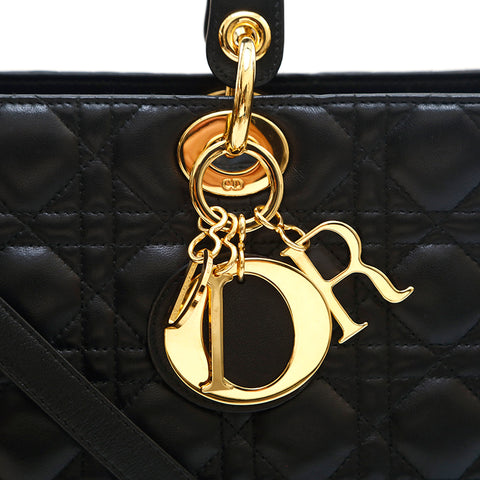 クリスチャンディオール Christian Dior レディディオール カナージュ 2way ショルダー ハンドバッグ ブラック P14775