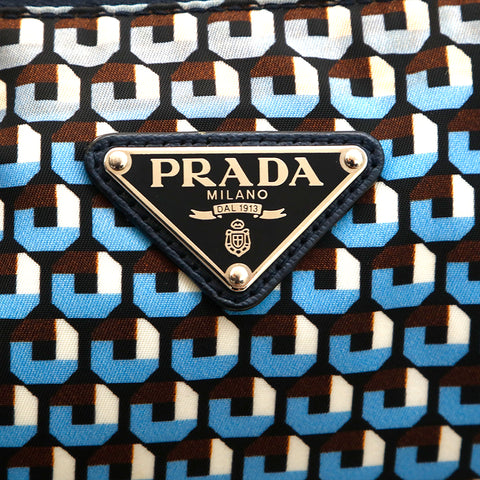 プラダ PRADA ロゴ 総柄 2way ハンドバッグ ナイロン ネイビー P14795