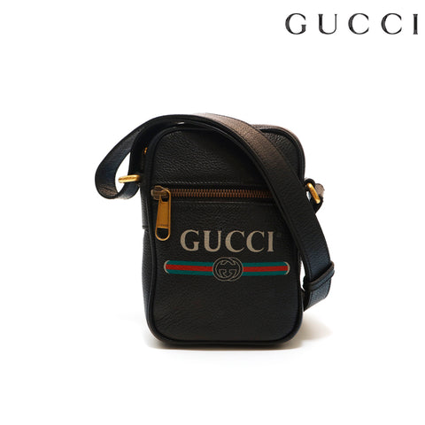 グッチ GUCCI ロゴ ショルダーバッグ レザー ブラック P14966