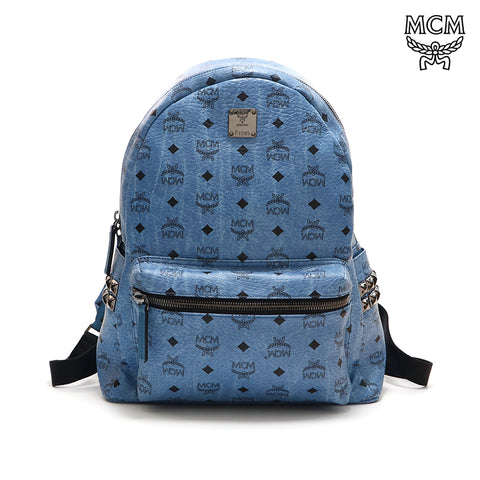 blue leather studded backpack MCM MCM Logo Studded Leather Backpack/Daypack Blue P14976 – NUIR VINTAGE
