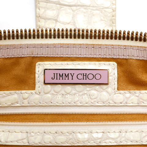 ジミーチュウ JIMMY CHOO 型押し レザー ミニボストン ハンドバッグ ホワイト P14996