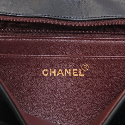 シャネル CHANEL ココマーク ボーダーステッチ ラムスキン チェーン ショルダーバッグ ブラック P15506