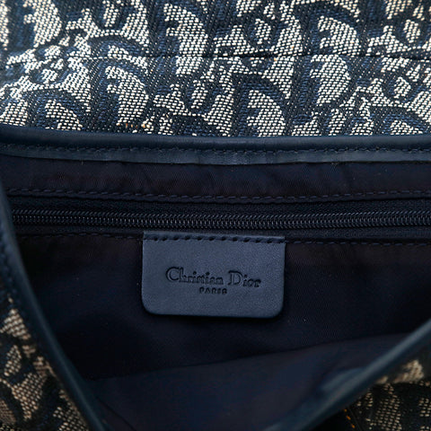 クリスチャンディオール Christian Dior トロッター サドルバッグ ハンドバッグ キャンバス ネイビー P15092