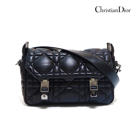 クリスチャンディオール Christian Dior カナージュ ショルダーバッグ レザー ブラック P15101