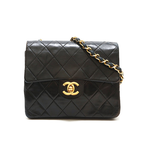 シャネル CHANEL ラムスキン ミニマトラッセ チェーン ショルダーバッグ ブラック P15186