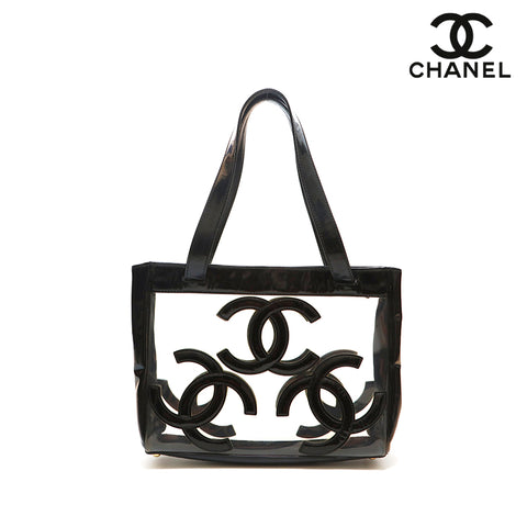 シャネル CHANEL トリプルココ ビニール トート ハンドバッグ ブラック ...