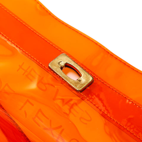 エルメス HERMES ビニールケリー G金具 ハンドバッグ オレンジ P15250