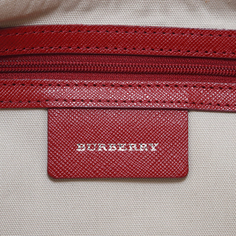 バーバリー BURBERRY チェック レザー ハンドバッグ レッド×ベージュ P15255