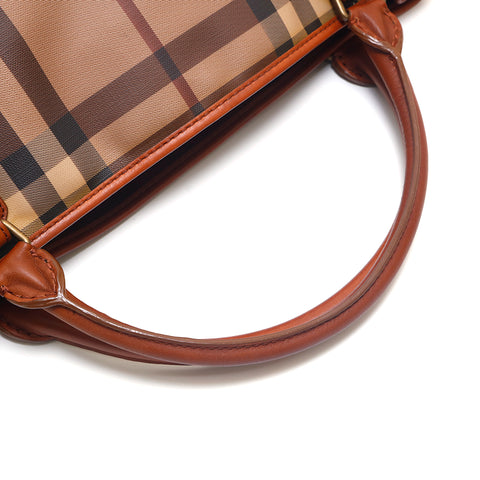 バーバリー BURBERRY チェック レザー ハンドバッグ ブラウン P15279