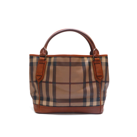 バーバリー BURBERRY チェック レザー ハンドバッグ ブラウン P15279