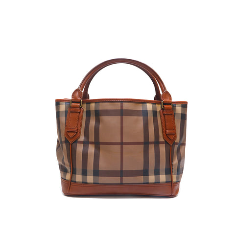 バーバリー BURBERRY チェック レザー ハンドバッグ ブラウン P15279