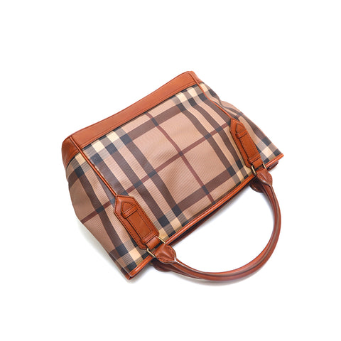 バーバリー BURBERRY チェック レザー ハンドバッグ ブラウン P15279