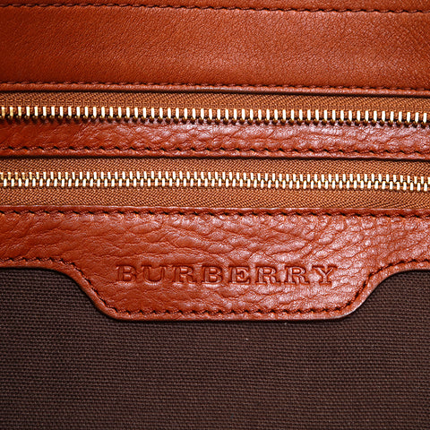 バーバリー BURBERRY チェック レザー ハンドバッグ ブラウン P15279