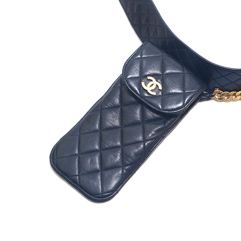 シャネル CHANEL マトラッセ チェーンチャーム ウエストバッグ レザー ベルト ブラック P15337