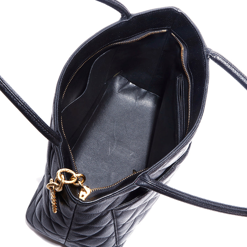 シャネル CHANEL キャビアスキン 復刻トート トートバッグ ブラック