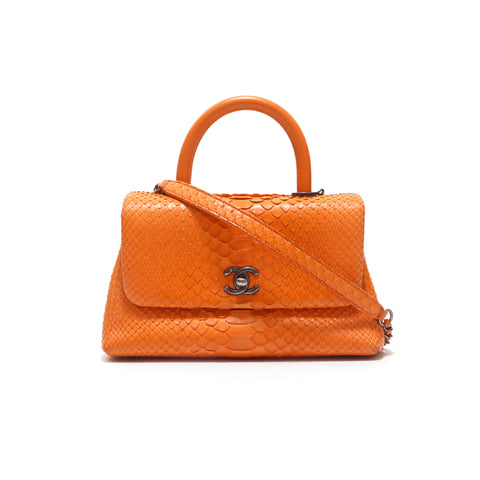 Chanel Coco Mark Exotic Leder 2way Umhängetasche Orange P15412