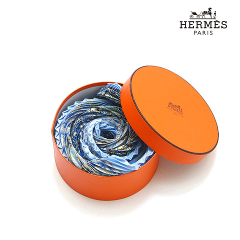 エルメス HERMES プリーツスカーフ スカーフ ブルー P15423