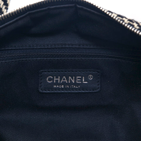 シャネル CHANEL ツイードxラムスキン シェブロン ココマーク ハンドバッグ ブラック×ベージュ P15438