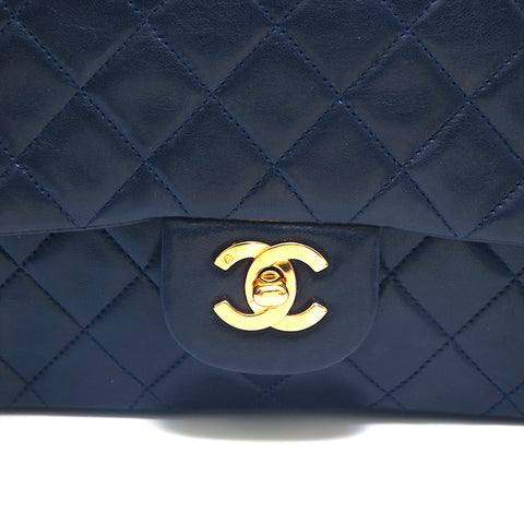 シャネル CHANEL ダブルフラップ マトラッセ ココマーク ショルダーバッグ レザー ネイビー P15457