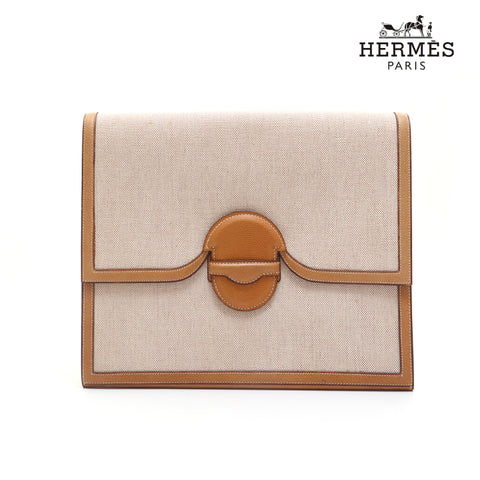 エルメス HERMES トワルアッシュ レザー クラッチバッグ ベージュ